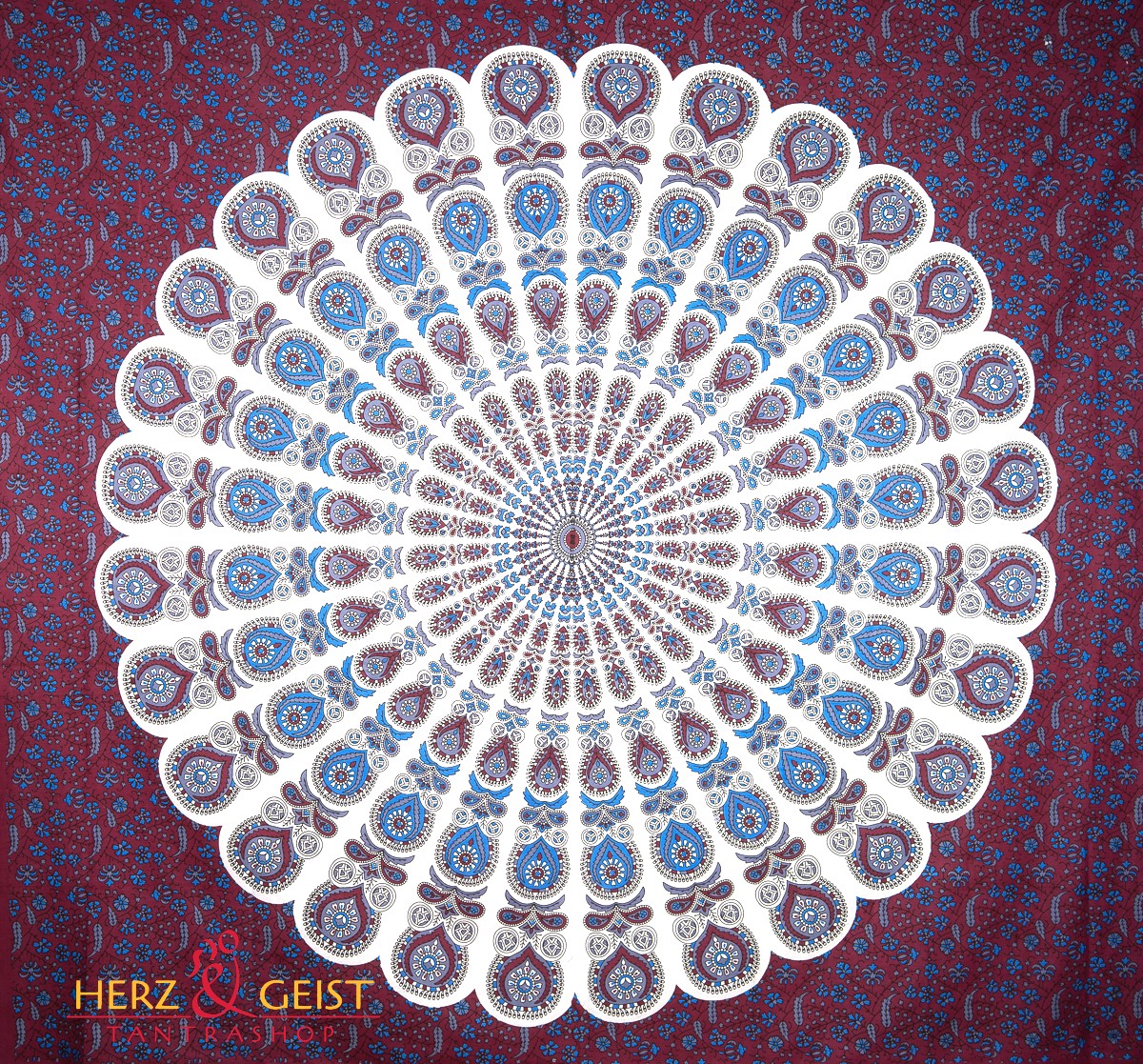 Ritualtuch Tagesdecke Wandbehang - Peacock "Heaven" weinrot - Doppelt