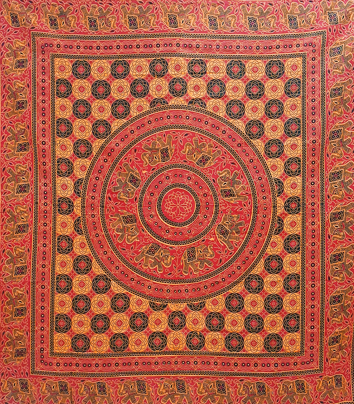 Ritualtuch Tagesdecke Wandbehang - Indian Elephant rot-orange - Doppelt