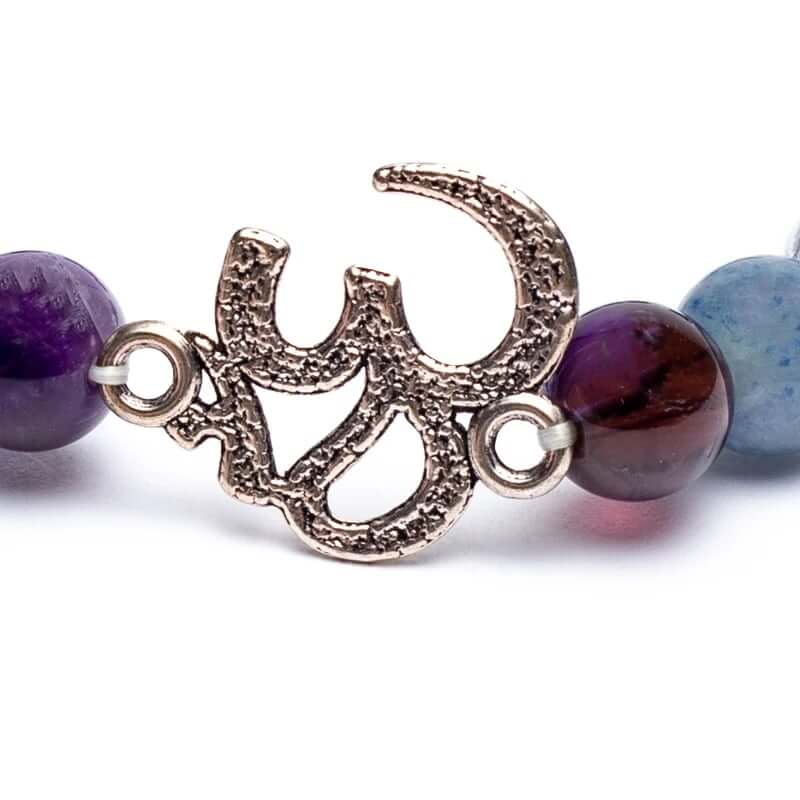 Mala/ Armband Amethyst, Aventurin, Bergkristall mit Om Anhänger