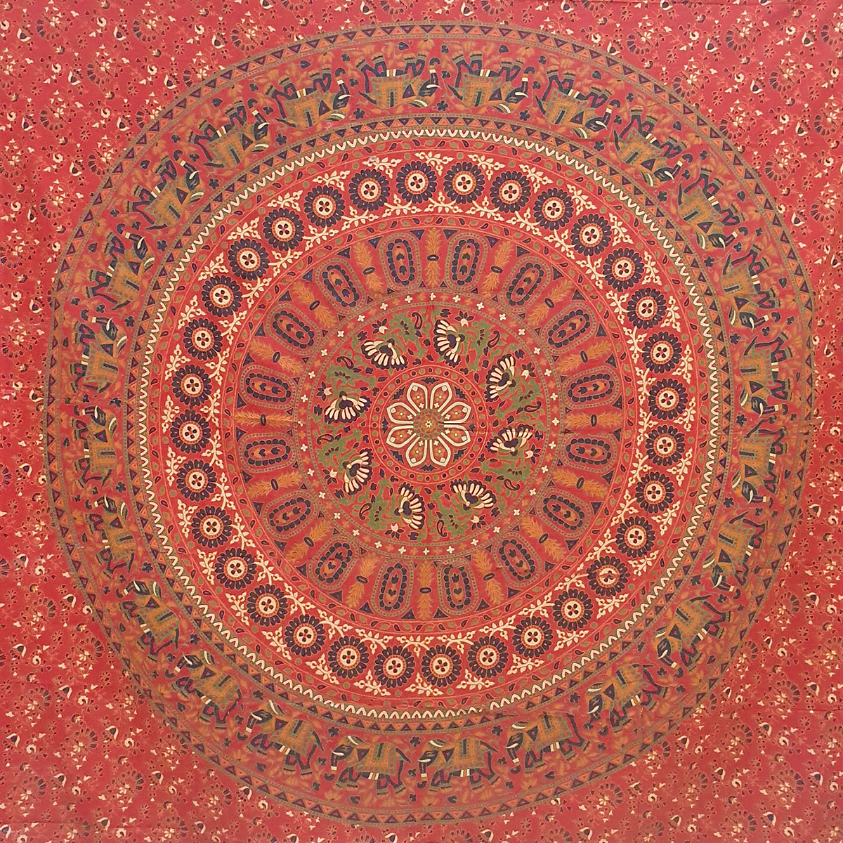 Ritualtuch Tagesdecke Wandbehang - Elephant Flower rot - Doppelt