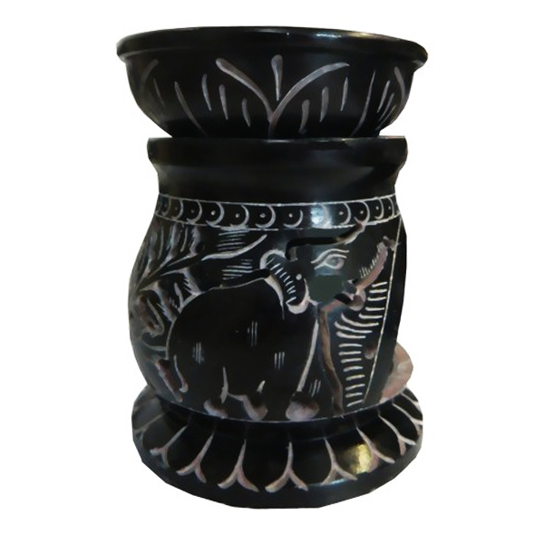 Duftlampe | Ölwärmer - Elefanten Pflanzenranke - Speckstein schwarz