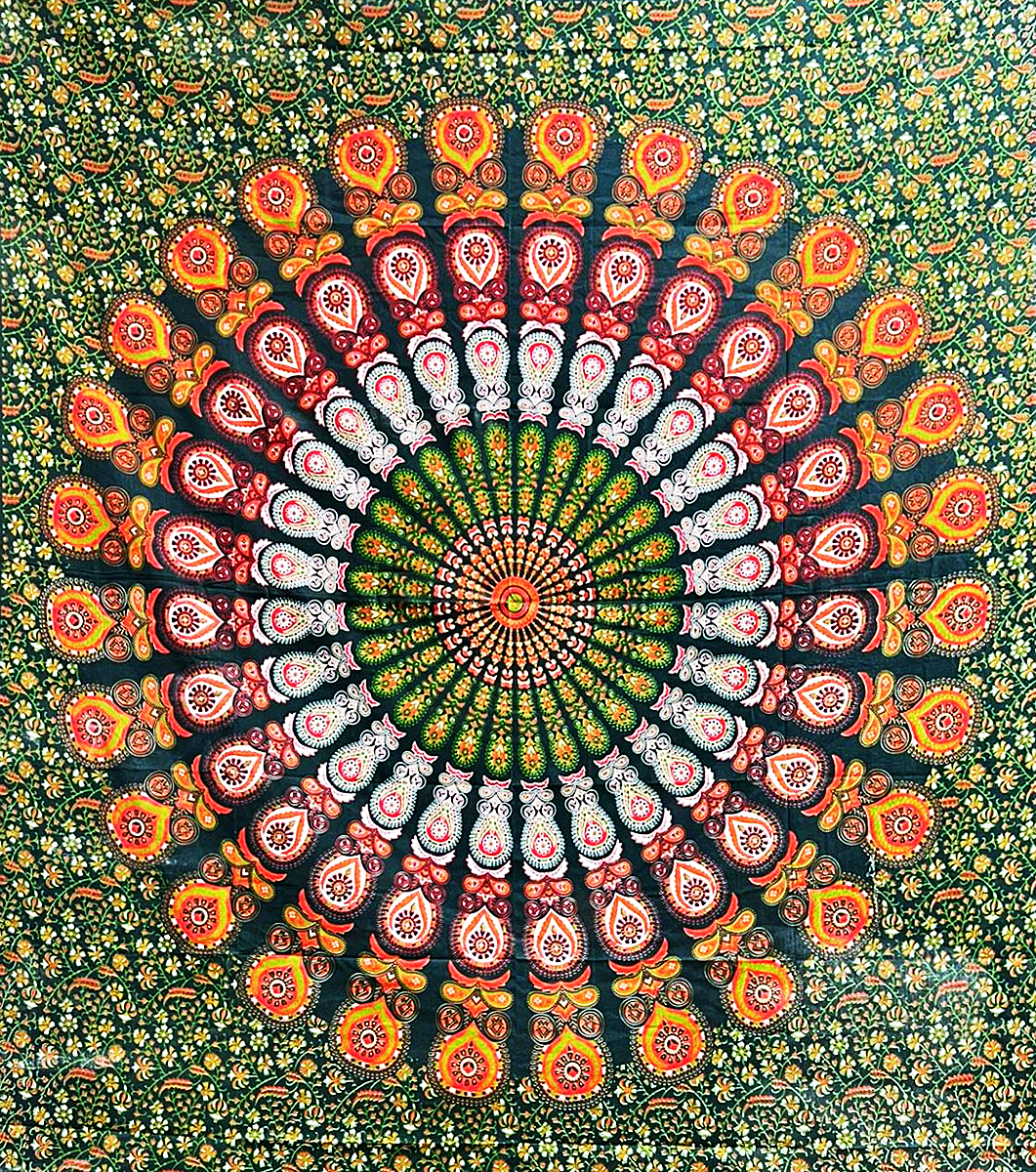 Ritualtuch Tagesdecke Wandbehang - Indian-Peacock grün - Doppelt