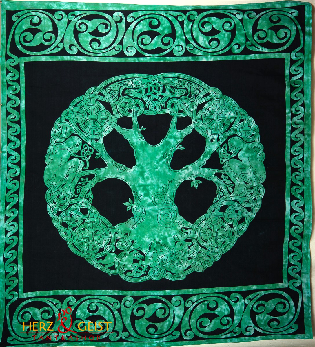 Ritualtuch Tagesdecke Wandbehang - Celtic Tree grün - Doppelt