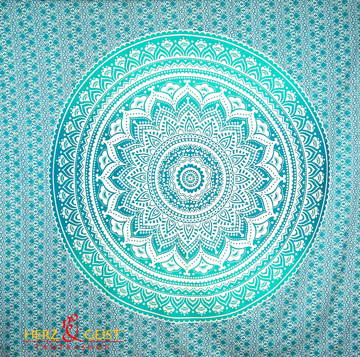 Ritualtuch Tagesdecke Wandbehang - Mandala blau/grün - Doppelt