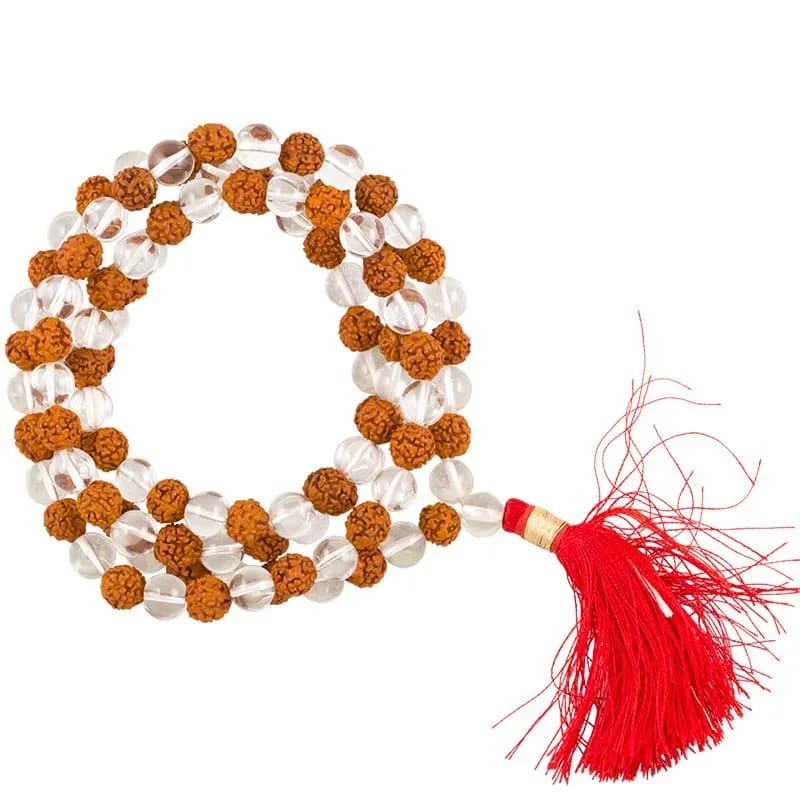 Mala Bergkristall / Rudraksha Samen - in AA-Qualität - mit Quaste