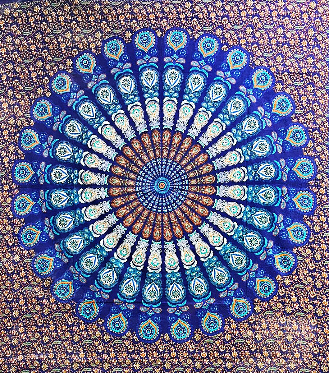 Ritualtuch Tagesdecke Wandbehang - Indian-Peacock dunkelblau - Doppelt