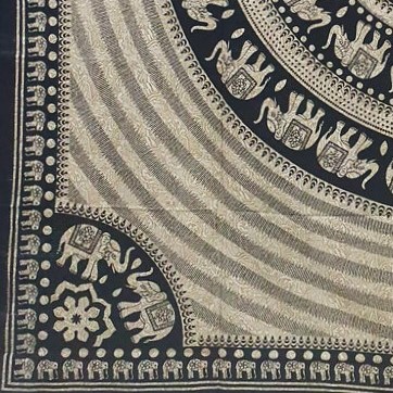 Ritualtuch Tagesdecke Wandbehang - Elefanten Kreise creme/schwarz - Doppelt