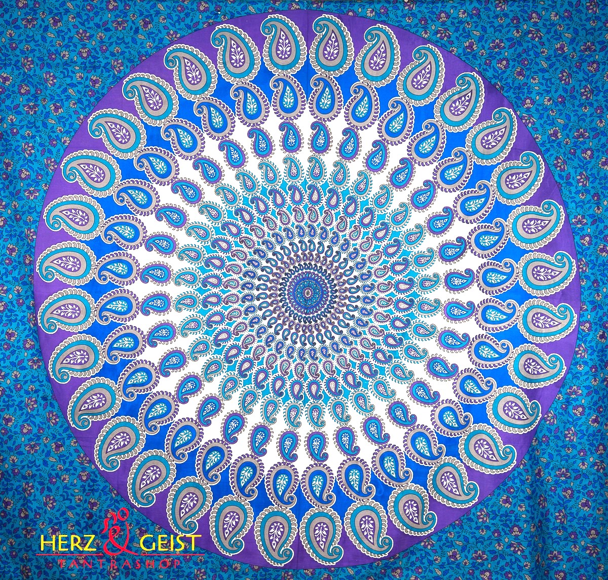 Ritualtuch Tagesdecke Wandbehang - Paisley Mandala blau/türkis - Doppelt