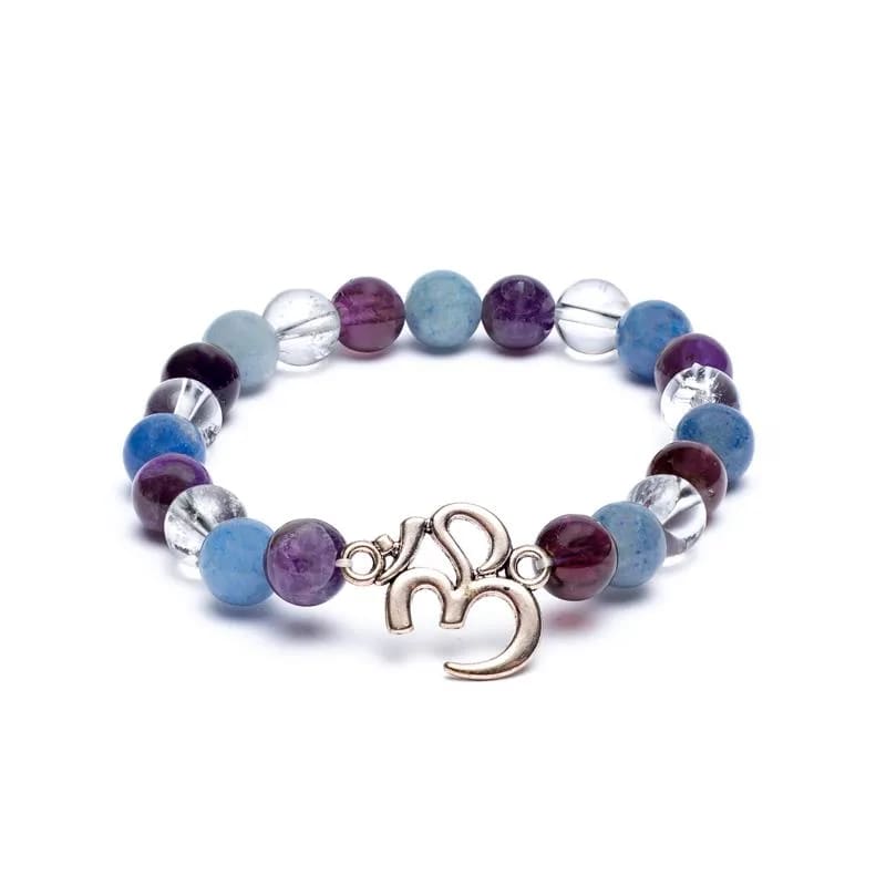 Mala/ Armband Amethyst, Aventurin, Bergkristall mit Om Anhänger