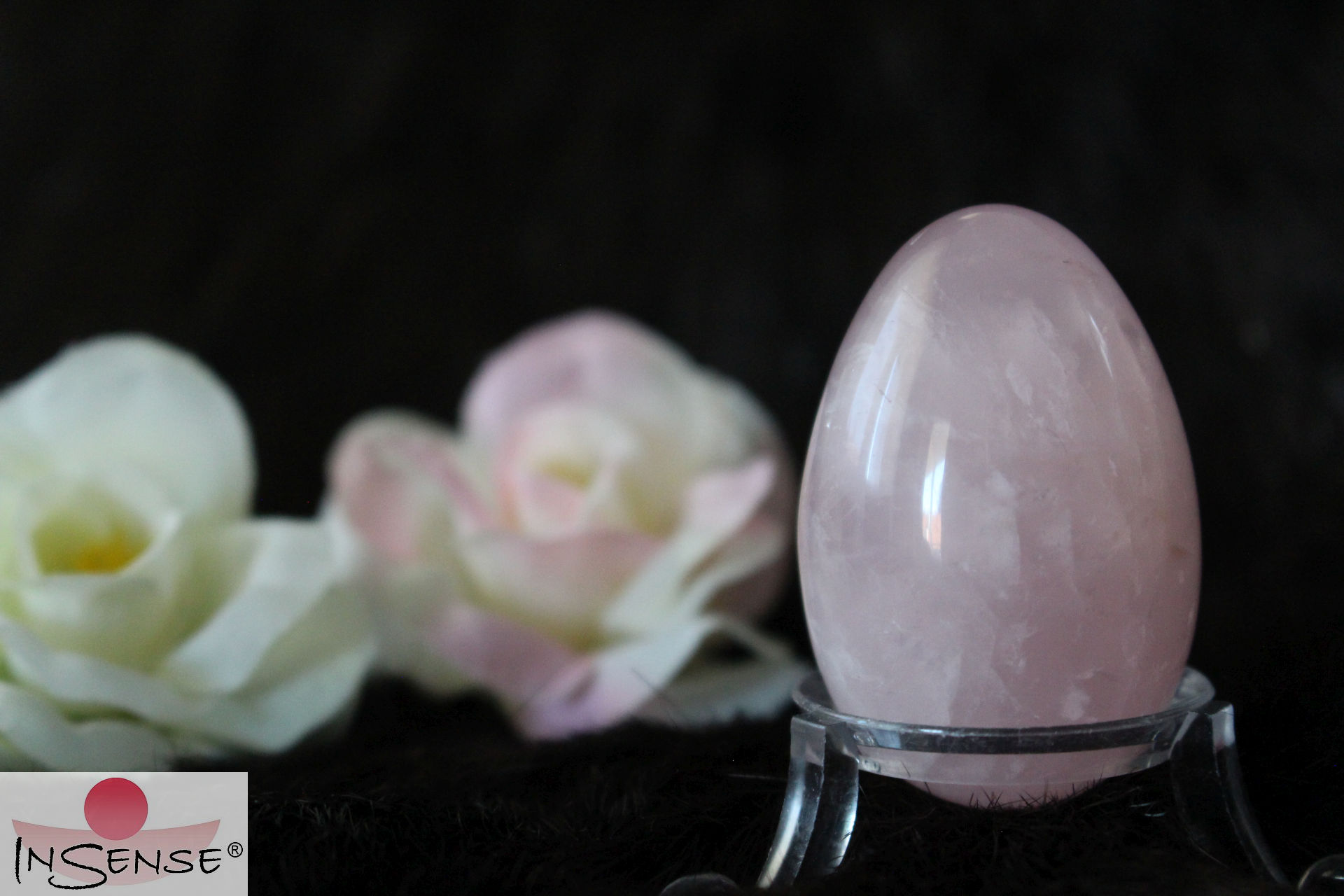 Yoni-Ei Rosenquarz - Größe nach Wahl - gebohrt