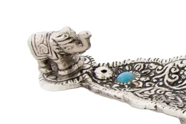 Räucherstäbchen-Halter - Blatt silberfarben - Elefant