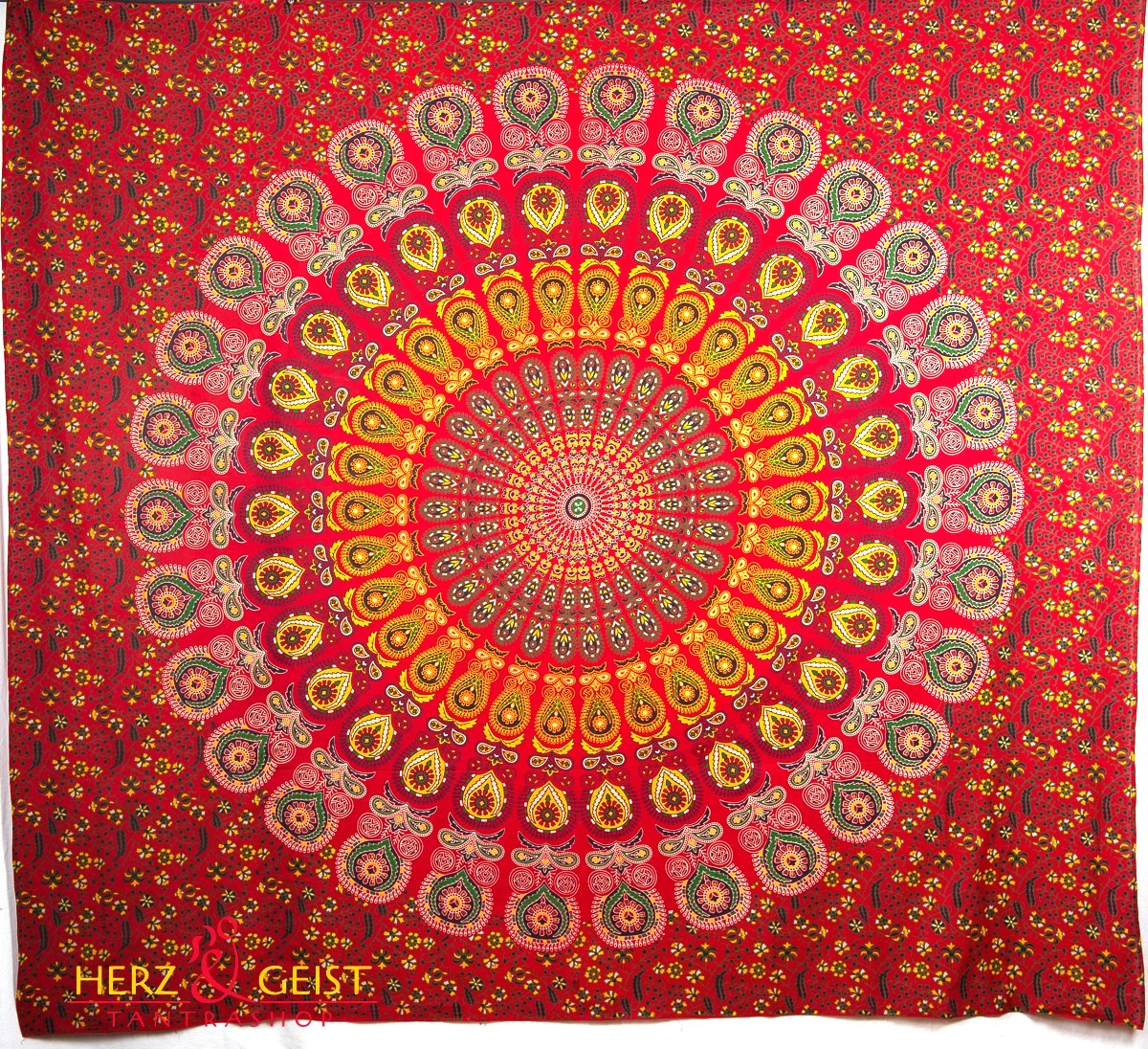 Ritualtuch Tagesdecke Wandbehang - Indian-Peacock rot - Doppelt